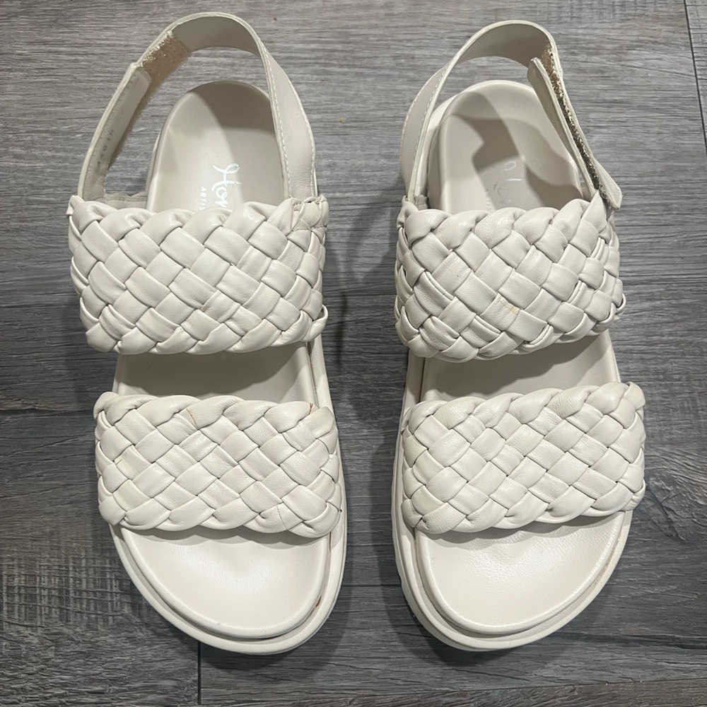NWOB Homers Artisan Ivory Woven Leather Platform Sandals EU 36 US 6 Spain